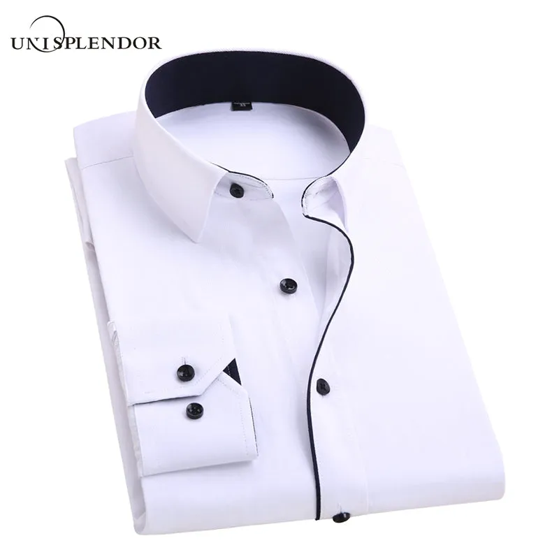 2018 Men's Wedding Shirt Long Sleeve Men Dress Shirt Business Solid Color Casual Shirts