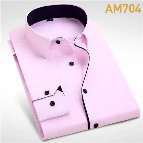 2018 Men's Wedding Shirt Long Sleeve Men Dress Shirt Business Solid Color Casual Shirts