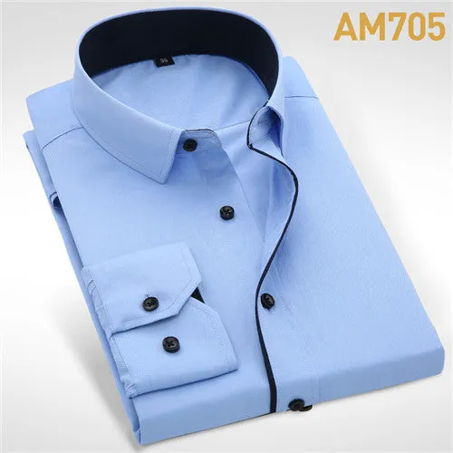 2018 Men's Wedding Shirt Long Sleeve Men Dress Shirt Business Solid Color Casual Shirts