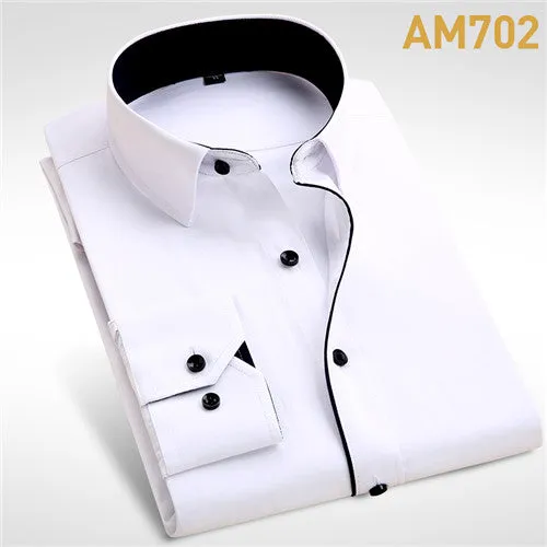 2018 Men's Wedding Shirt Long Sleeve Men Dress Shirt Business Solid Color Casual Shirts