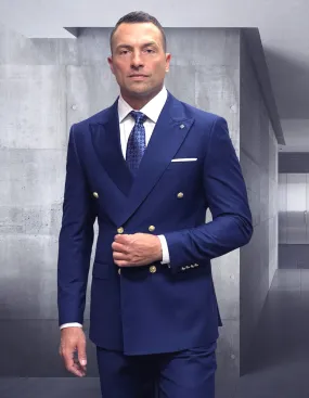 2Pc Heather Charcoal Tailored Fit Flat Front Pants Double Breasted Suit With Gold Buttons. Super 180'S Italian Wool Fabric| SD-100| Sapphire