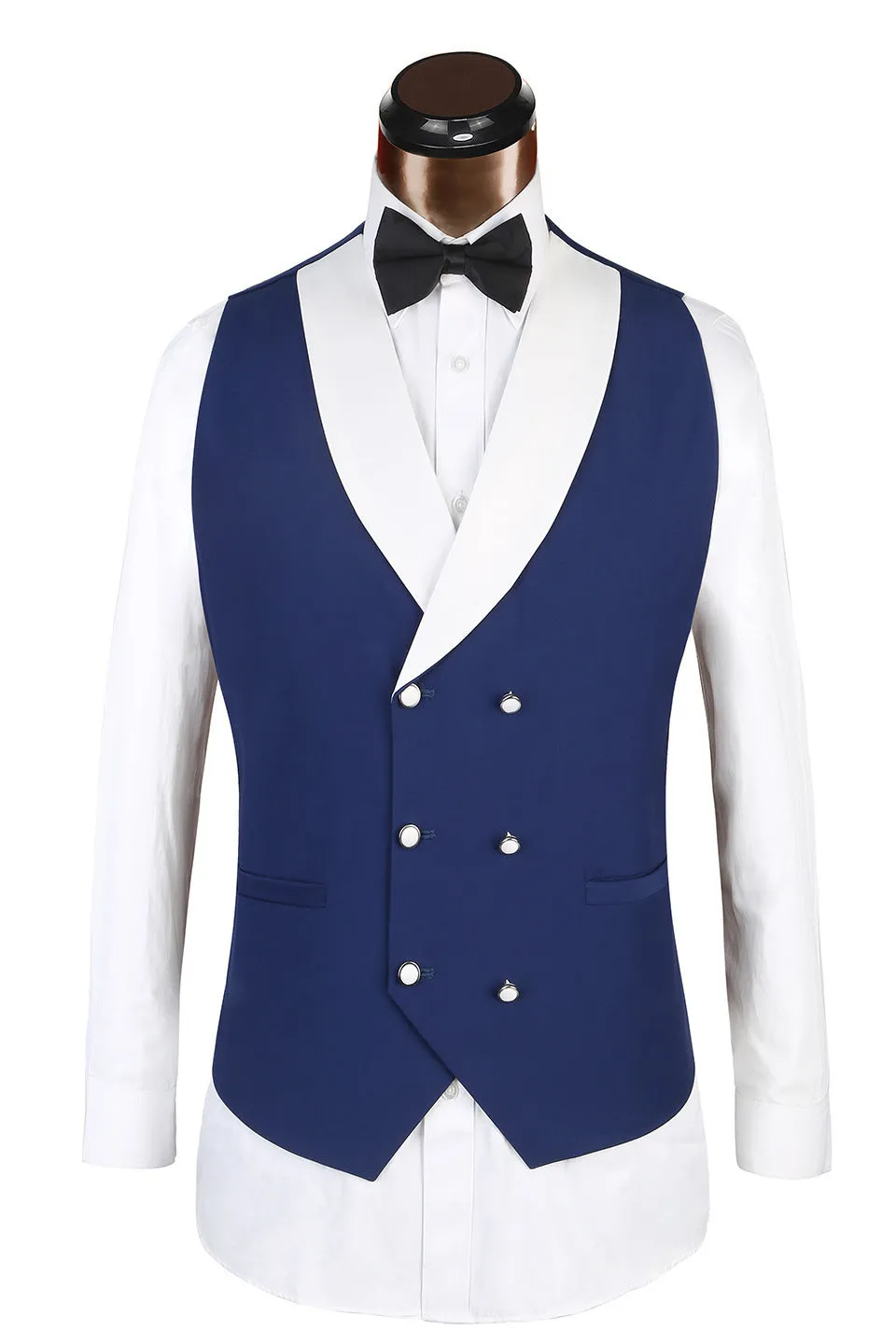 3 Piece Classic White Lapel Edge Banding Formal Blue Men's Suit For Wedding