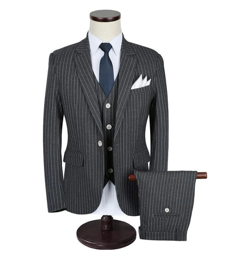 3-Piece Men's Suits Slim Fit 1-Button Suits Striped Suits
