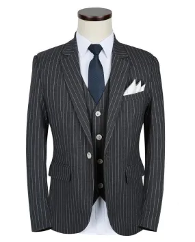 3-Piece Men's Suits Slim Fit 1-Button Suits Striped Suits