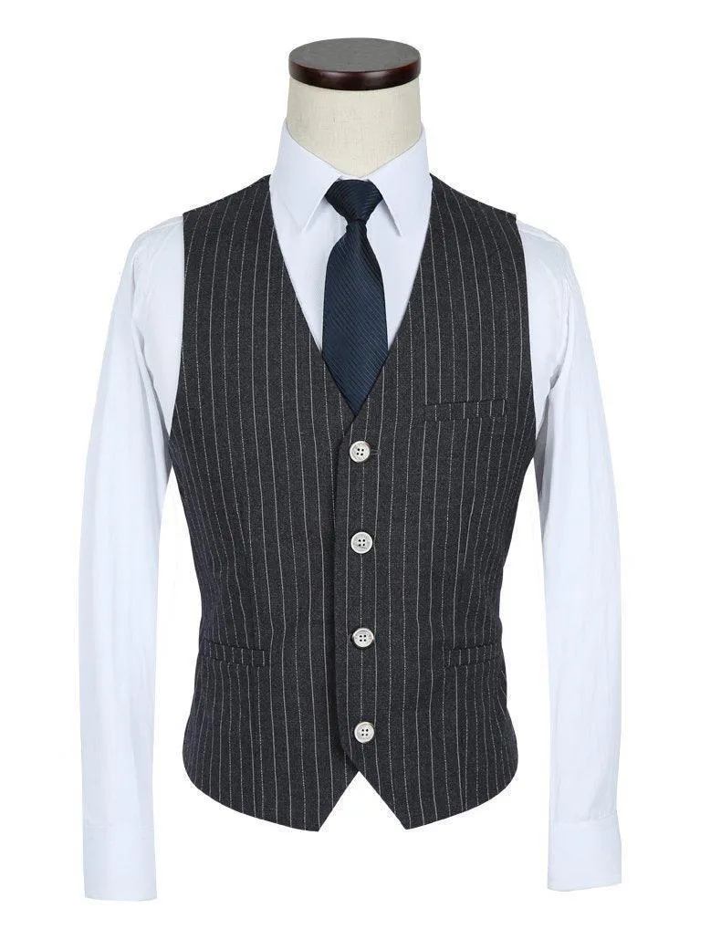 3-Piece Men's Suits Slim Fit 1-Button Suits Striped Suits