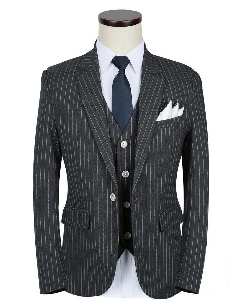 3-Piece Men's Suits Slim Fit 1-Button Suits Striped Suits
