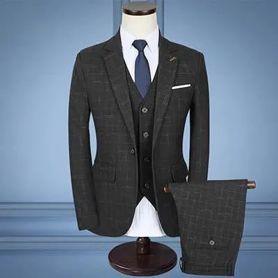 3-Piece Men's Suits Slim Fit 1-Button Suits Striped