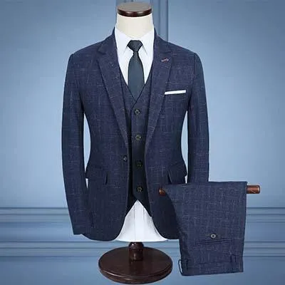 3-Piece Men's Suits Slim Fit 1-Button Suits Striped