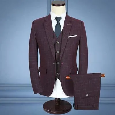 3-Piece Men's Suits Slim Fit 1-Button Suits Striped