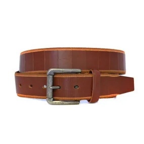AARON - Mens Tan Genuine Leather Belt with Antique Silver Buckle
