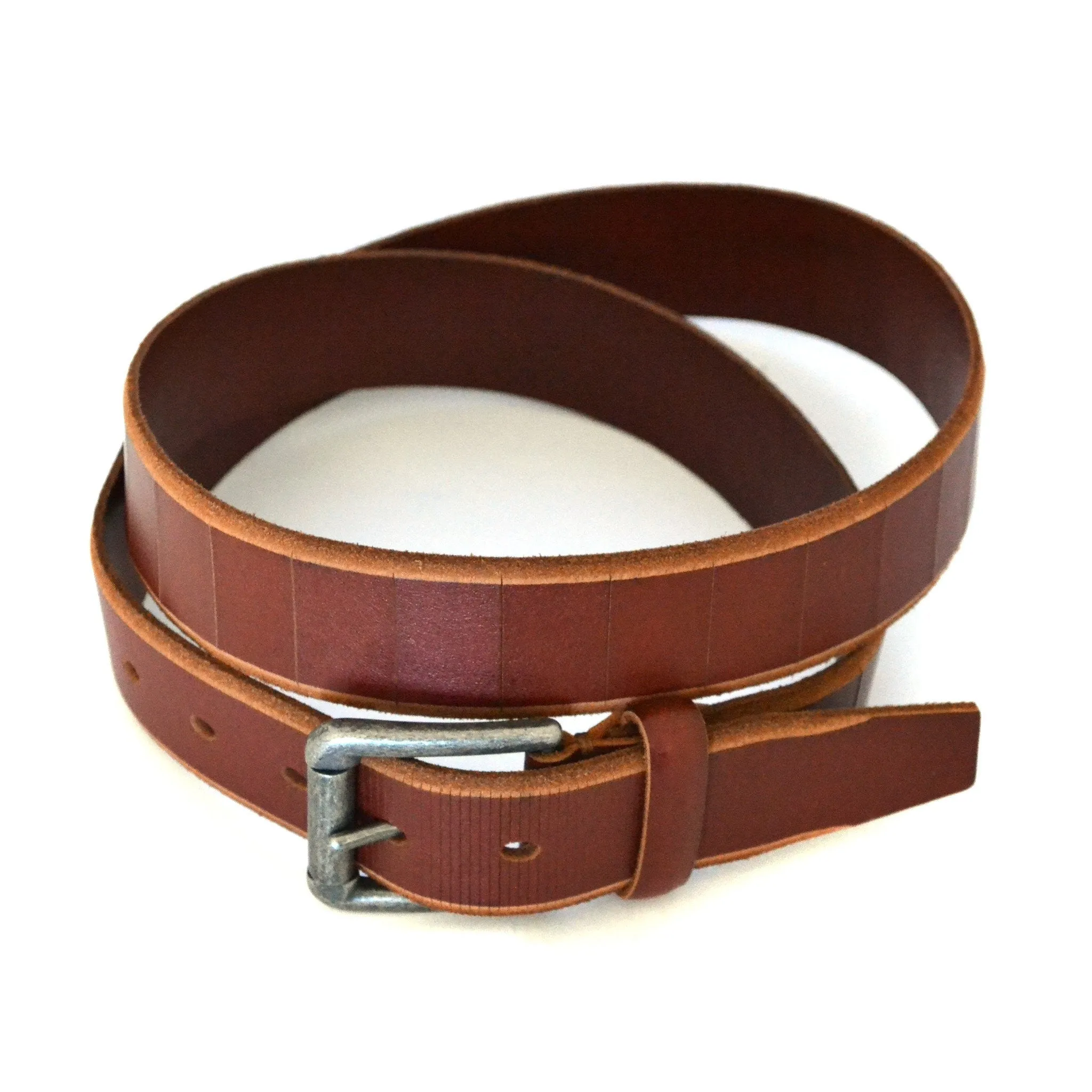 AARON - Mens Tan Genuine Leather Belt with Antique Silver Buckle