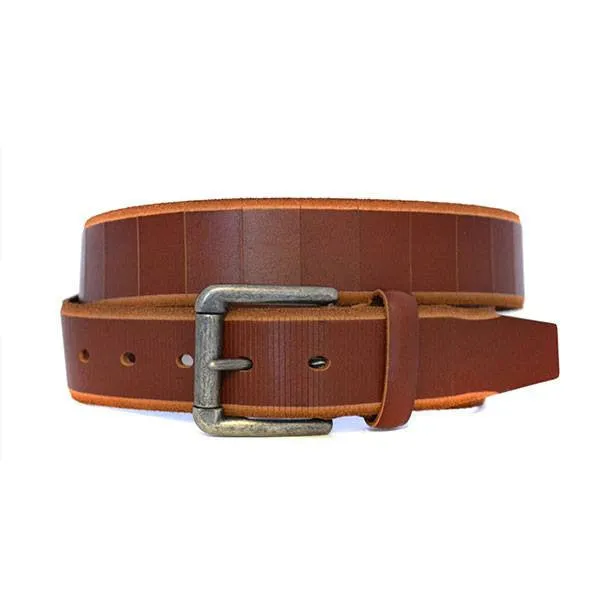 AARON - Mens Tan Genuine Leather Belt with Antique Silver Buckle