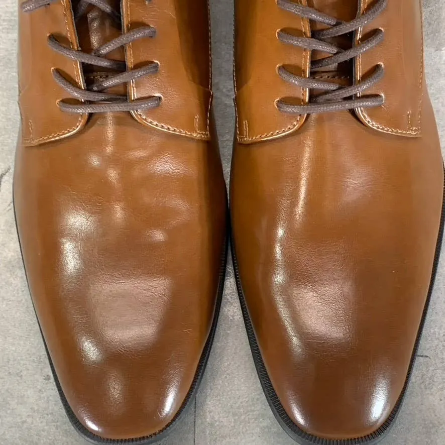 ALFANI Men's Dark Tan Faux-Leather Andrew Plain-Toe Lace-Up Derby Shoes SZ 8