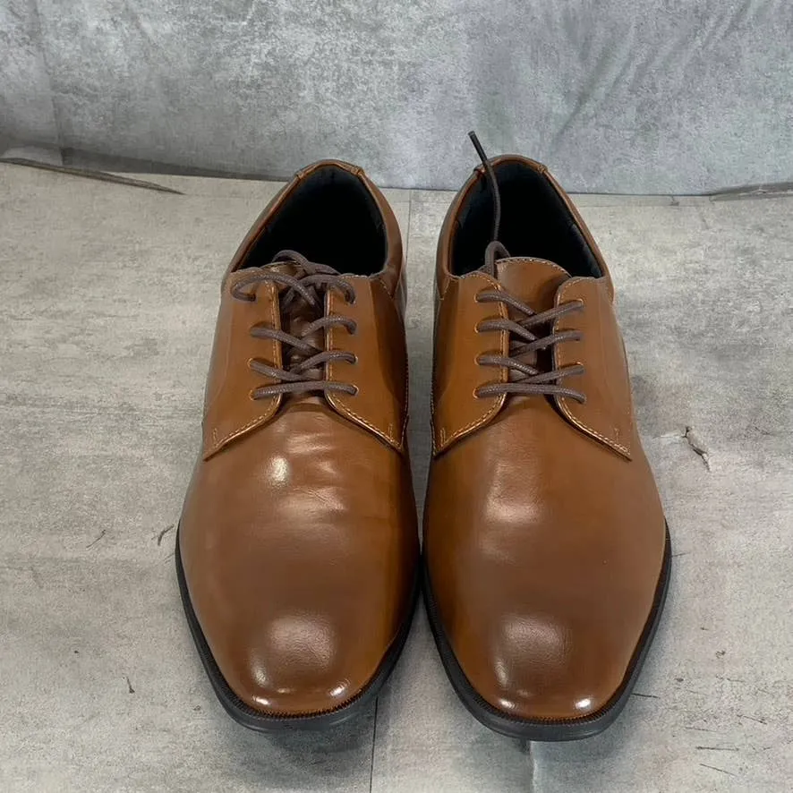 ALFANI Men's Dark Tan Faux-Leather Andrew Plain-Toe Lace-Up Derby Shoes SZ 8