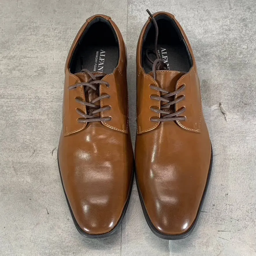 ALFANI Men's Dark Tan Faux-Leather Andrew Plain-Toe Lace-Up Derby Shoes SZ 8
