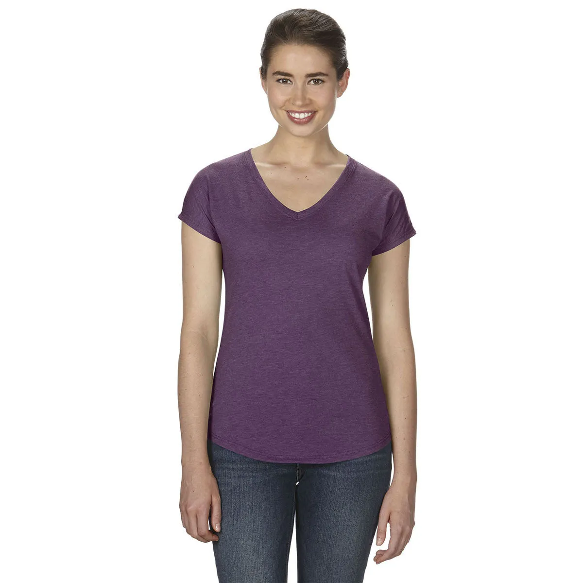 Anvil Women's Heather Aubergine Triblend V-Neck T-Shirt