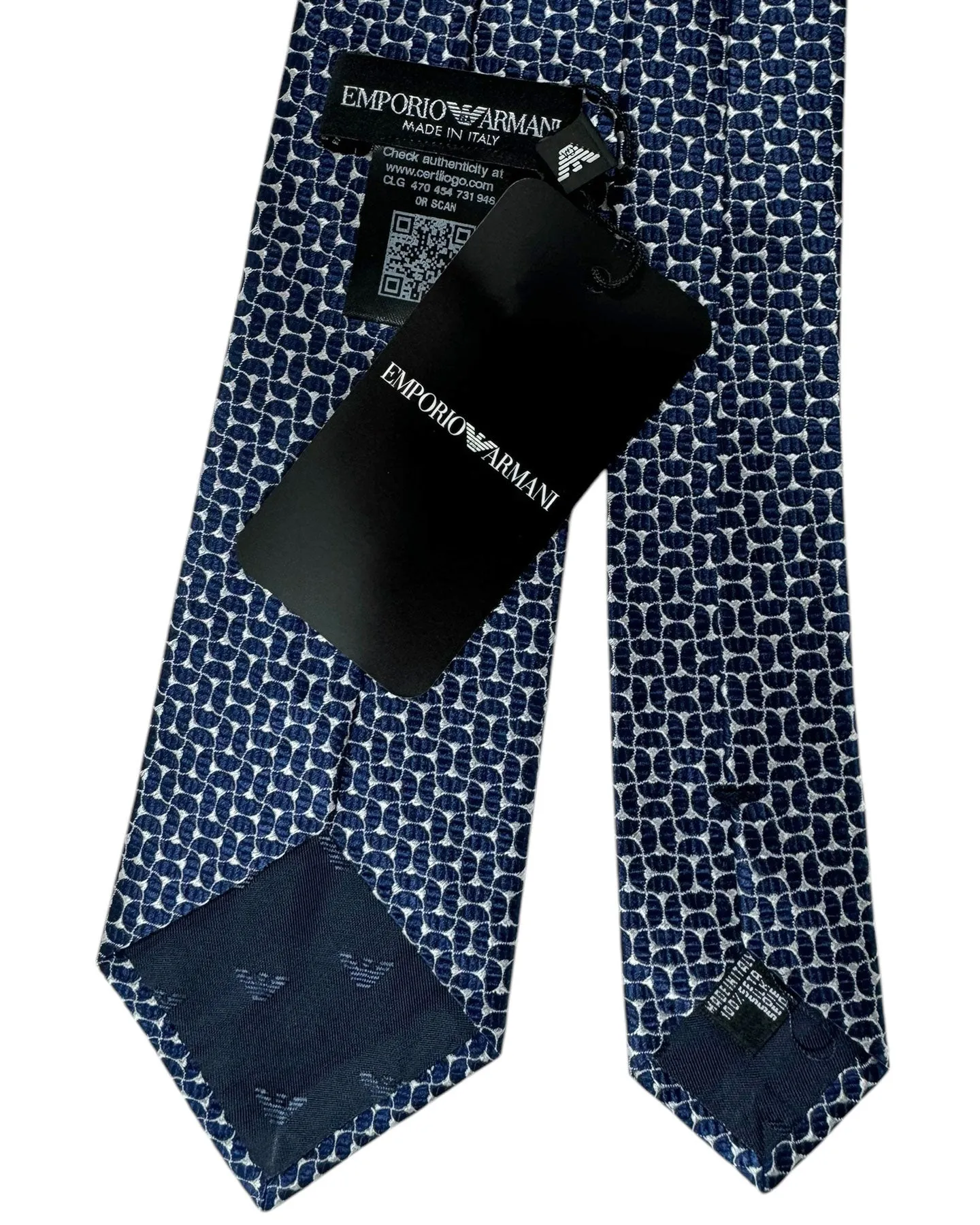 Armani Silk Tie Midnight Blue Silver Geometric