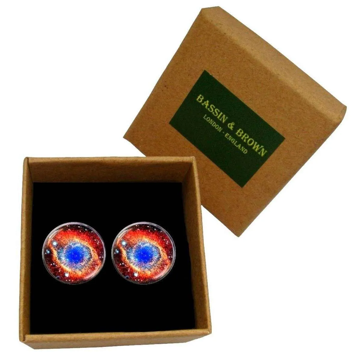 Bassin and Brown Ring Nebula Cabachon Cufflinks - Orange/Blue