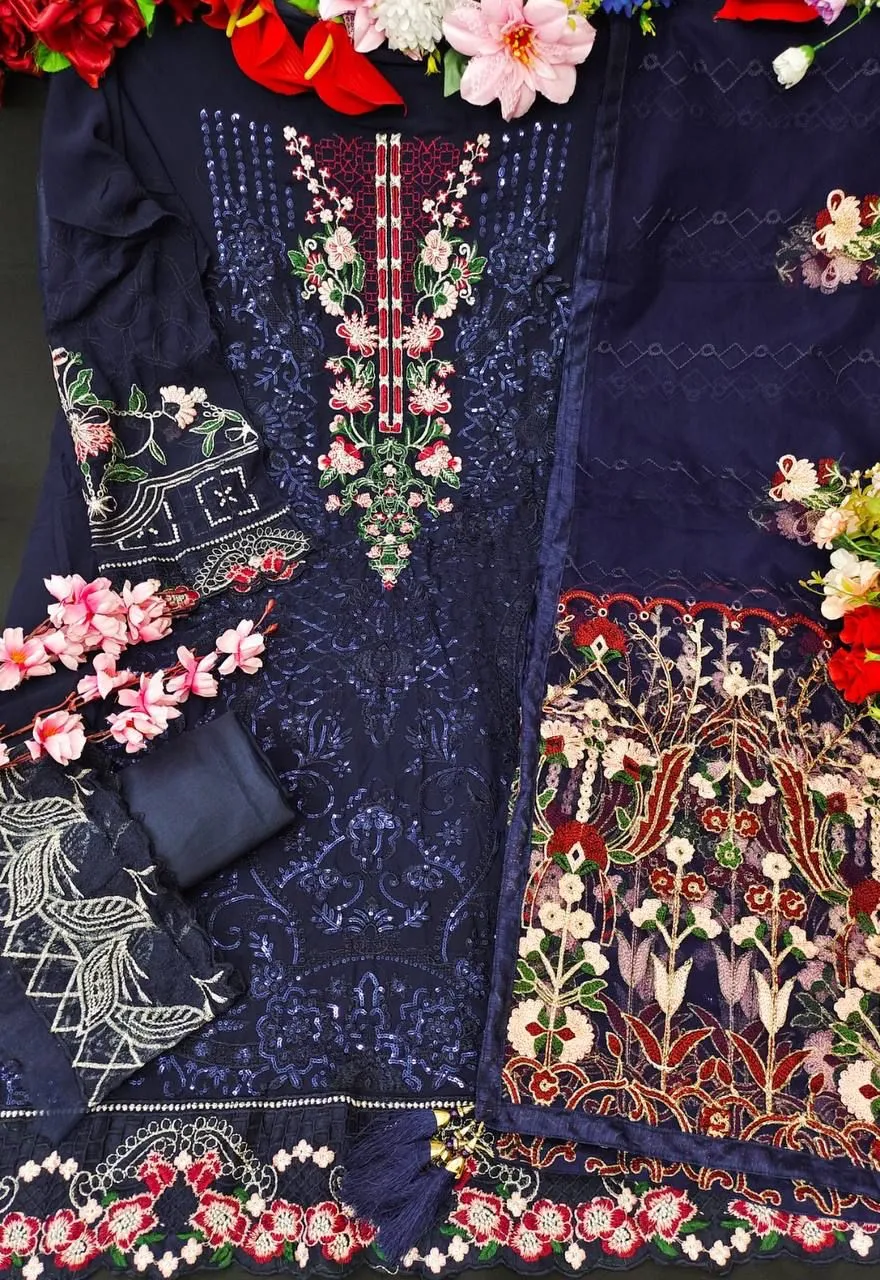 Beautiful Designer Georgette With Sequenc Embroidery Work Pakistani Suit Design 141