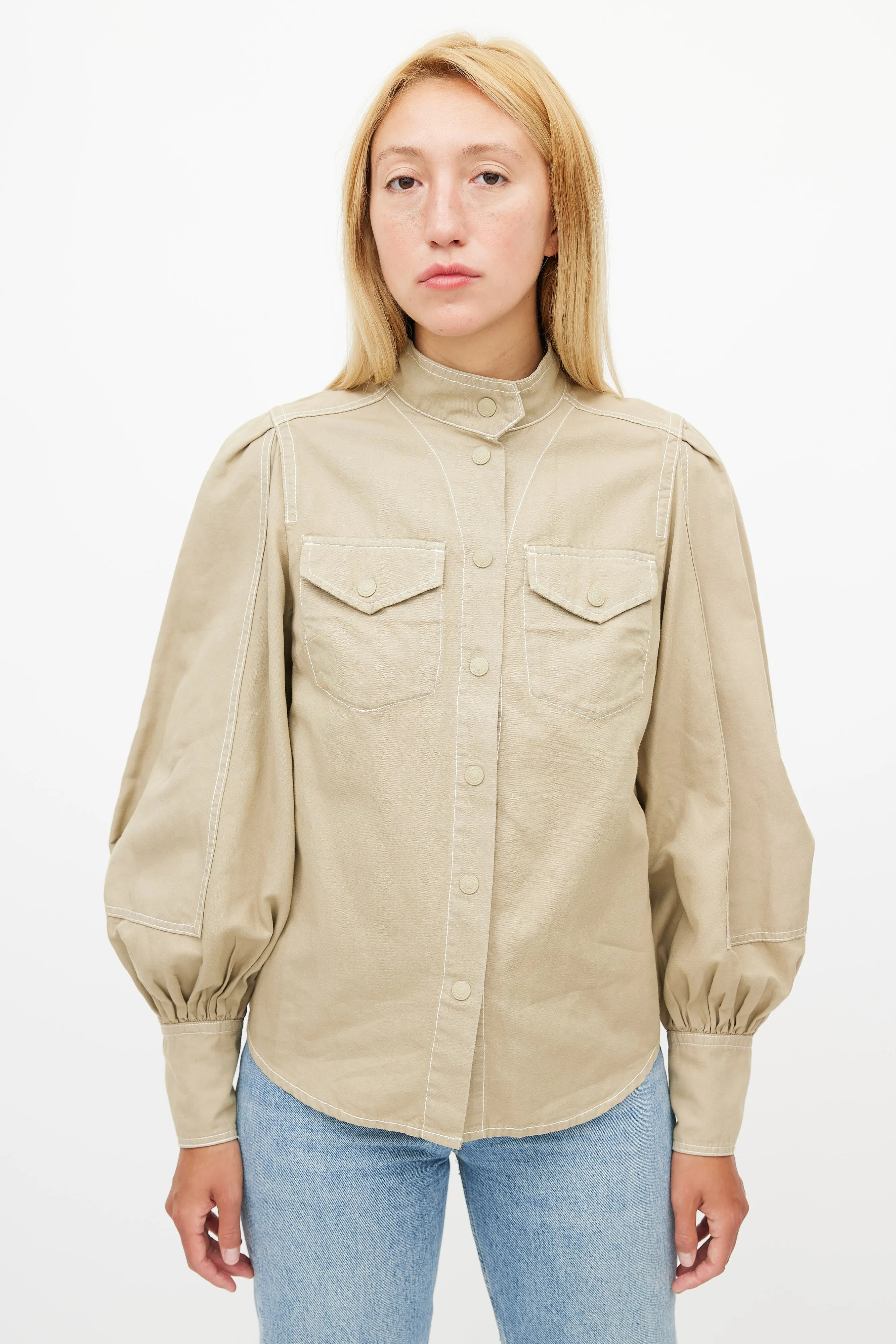 Beige Contrast Stitch Shirt