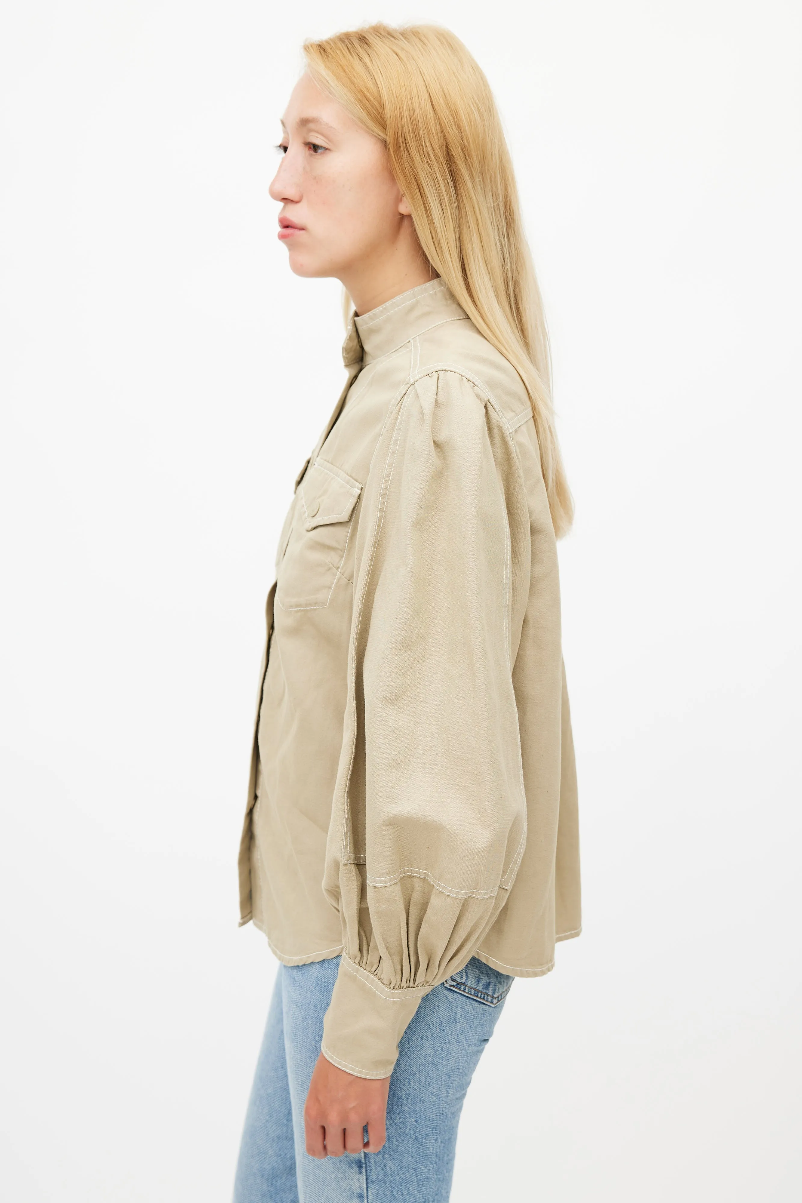 Beige Contrast Stitch Shirt