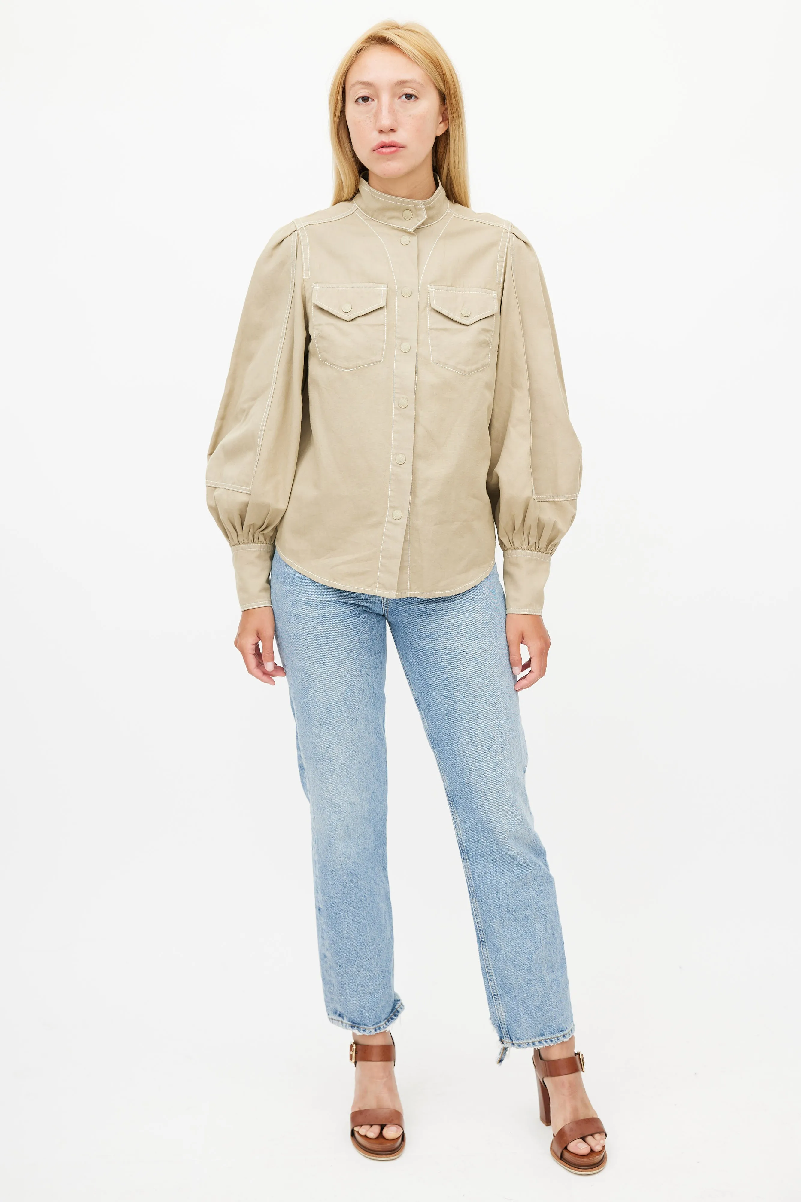 Beige Contrast Stitch Shirt