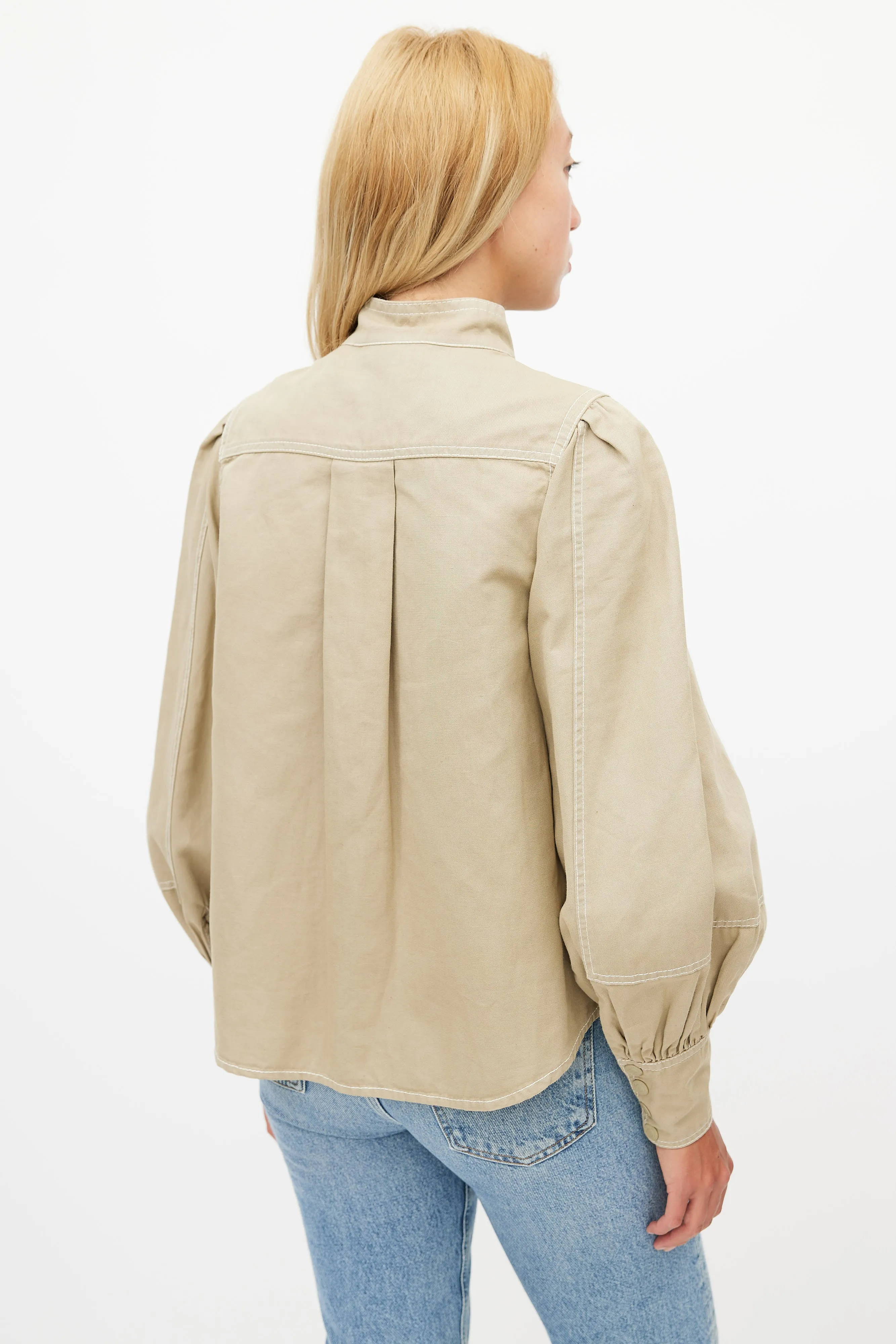 Beige Contrast Stitch Shirt