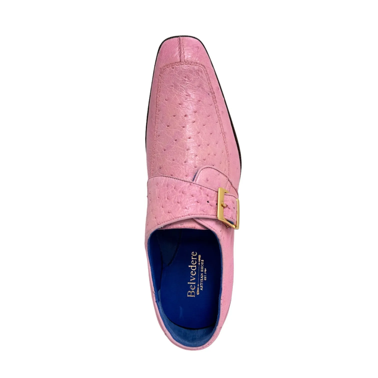 Belvedere Josh 114011 Men's Shoes Rose Pink Genuine Ostrich Split-Toe Monk-strap Loafers (BV3140)