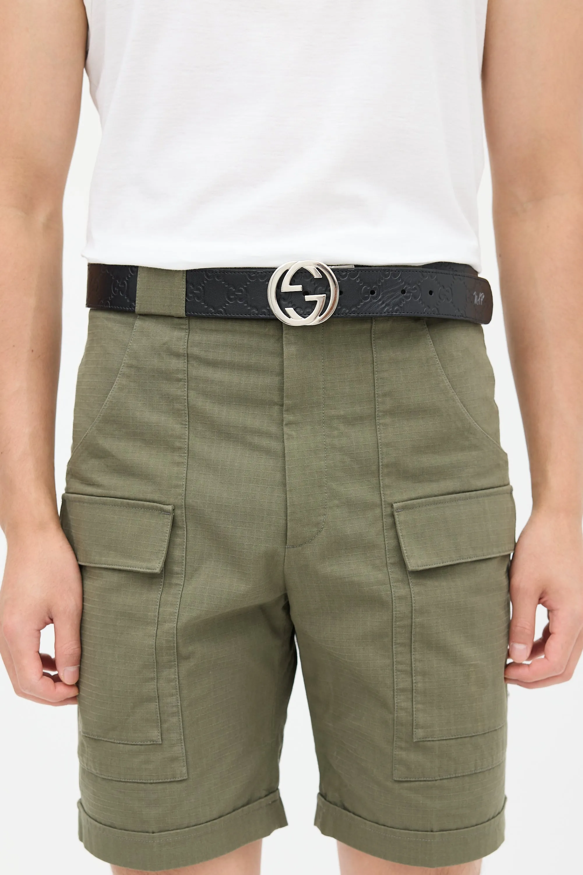 Black & Brown Leather Reversible Monogram Belt