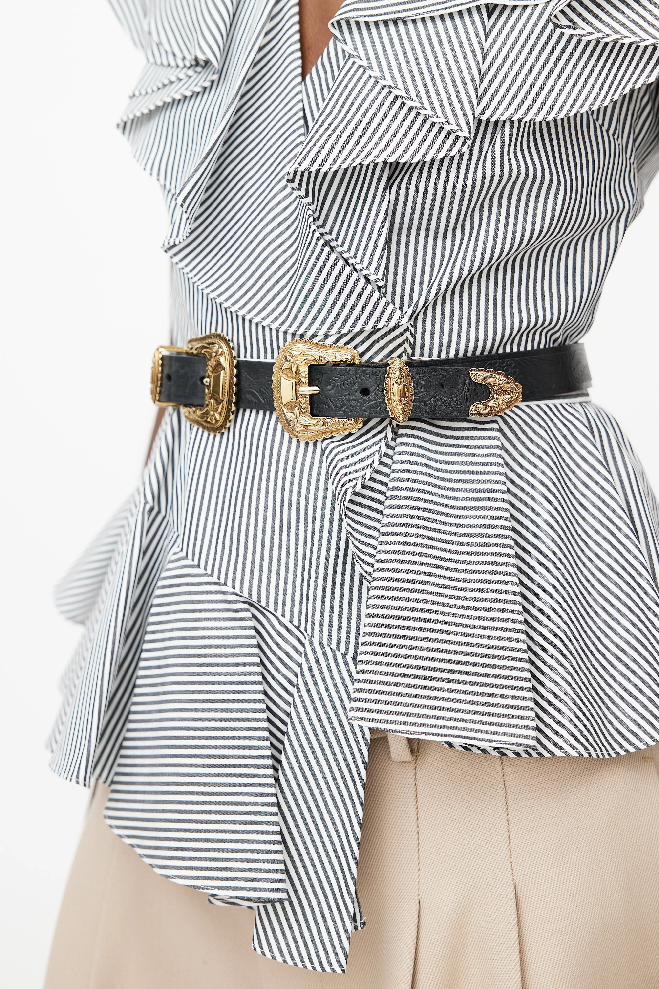 Black & Gold Western Double Buckle Belt
