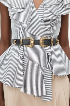 Black & Gold Western Double Buckle Belt