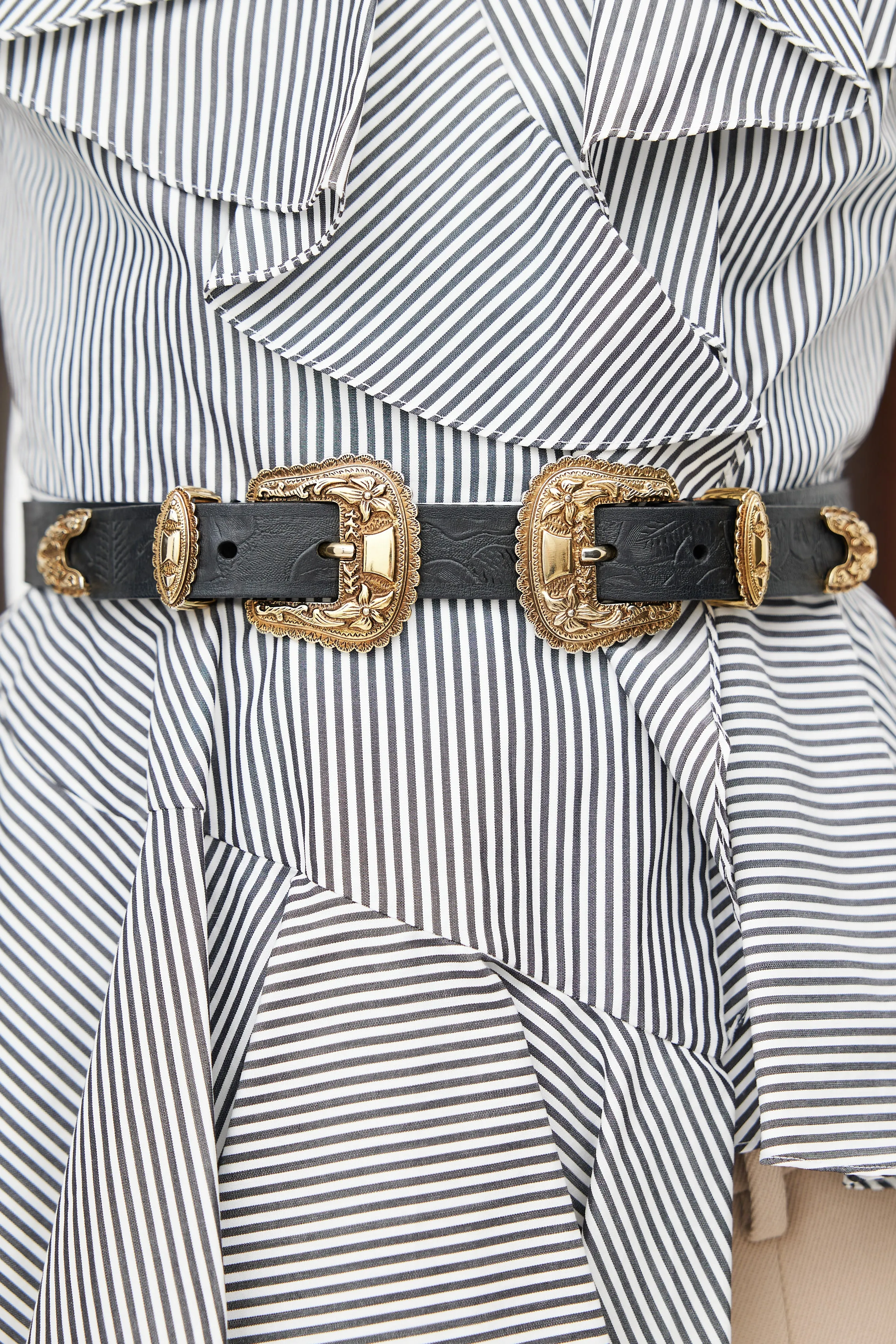Black & Gold Western Double Buckle Belt