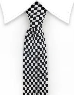 Black and White Checkered Narrow Knitted Tie