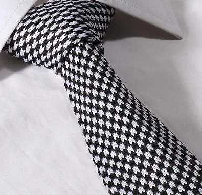 Black and White Houndstooth Knit Tie