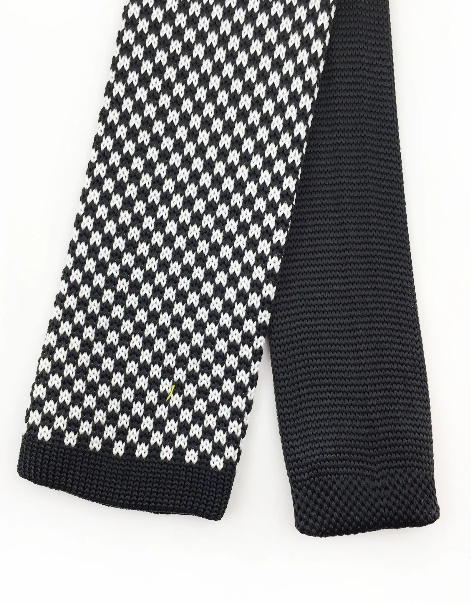 Black and White Houndstooth Knit Tie