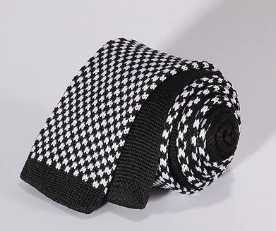 Black and White Houndstooth Knit Tie