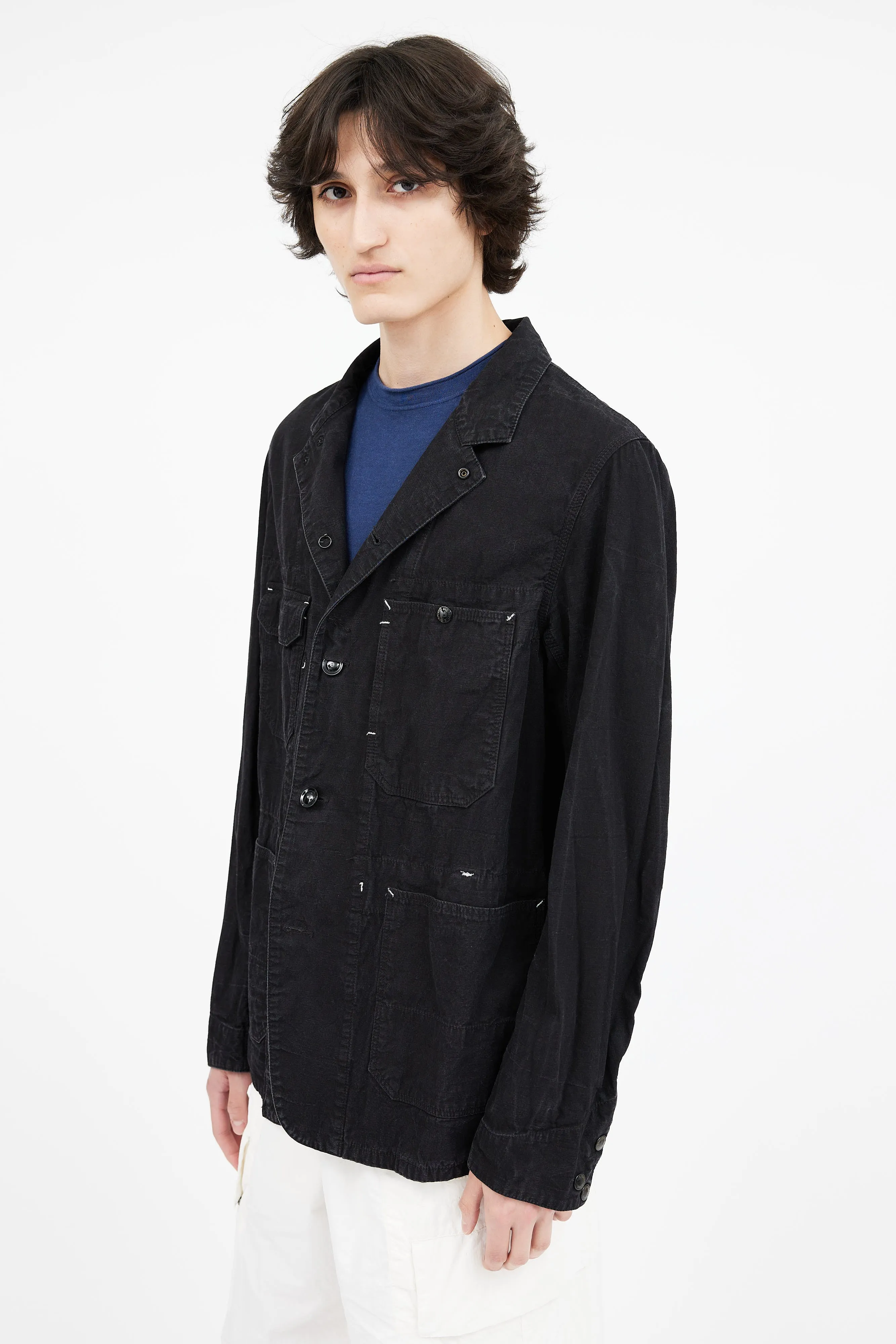 Black Contrast Stitch Utility Shirt