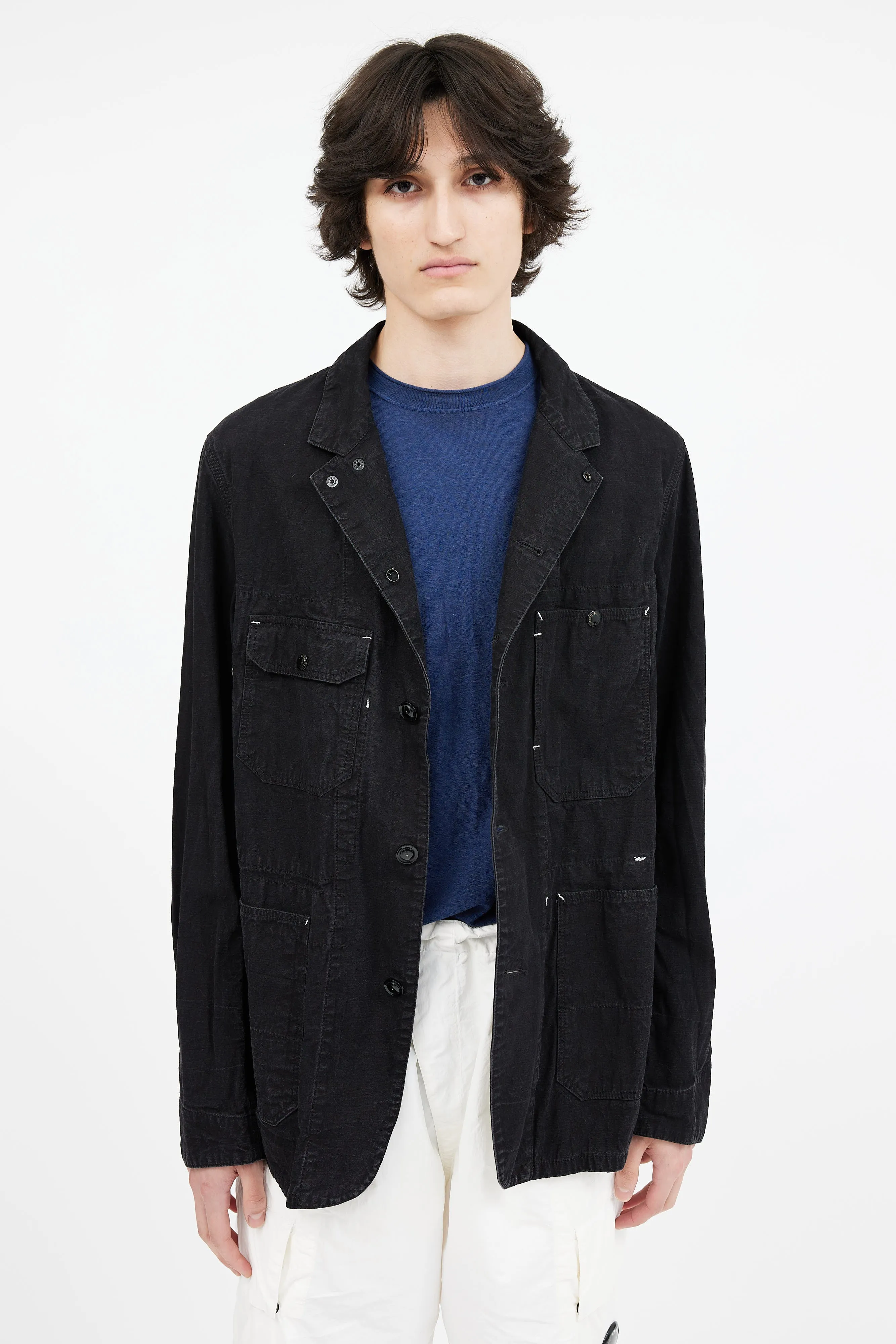 Black Contrast Stitch Utility Shirt