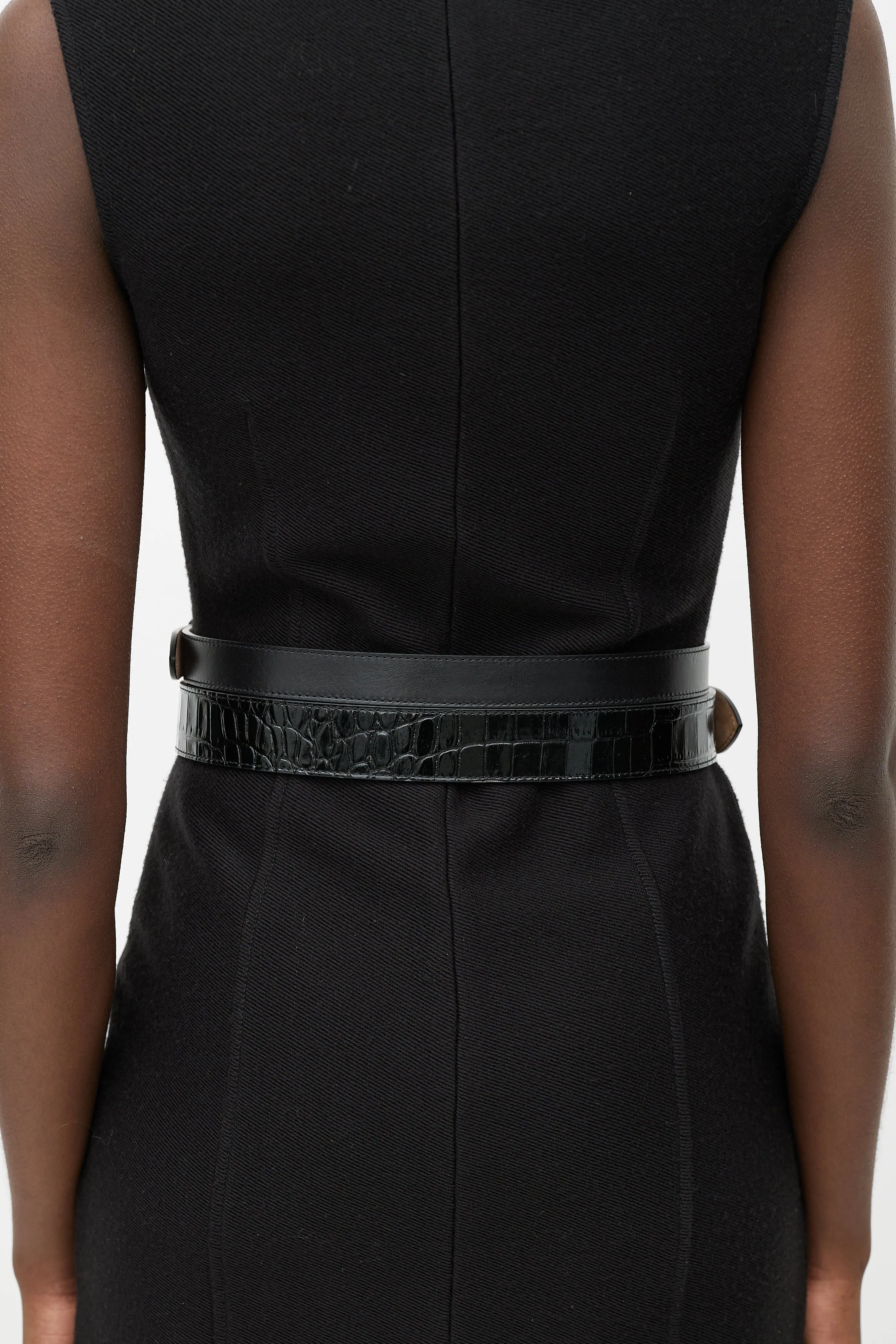 Black Embossed & Smooth Leather Double Belt