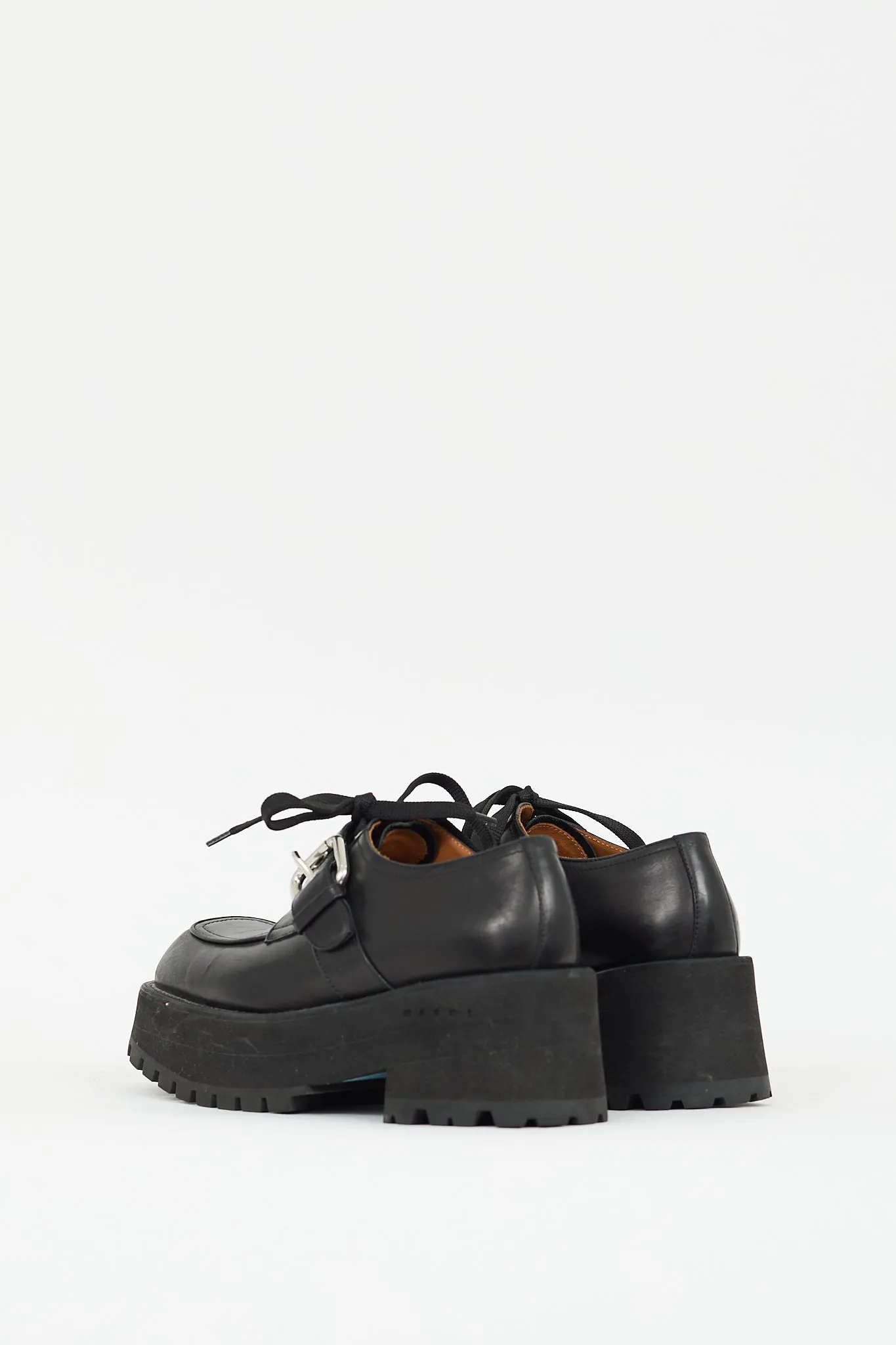 Black Leather Buckled Platform Derby