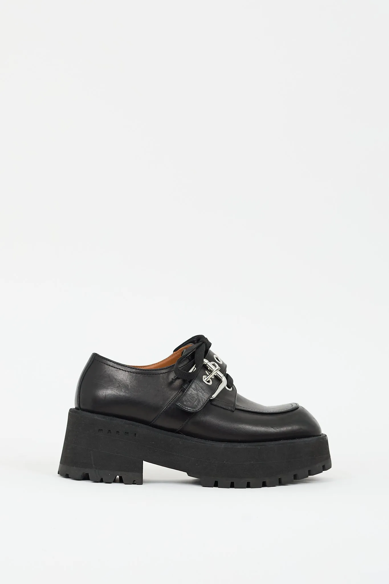 Black Leather Buckled Platform Derby