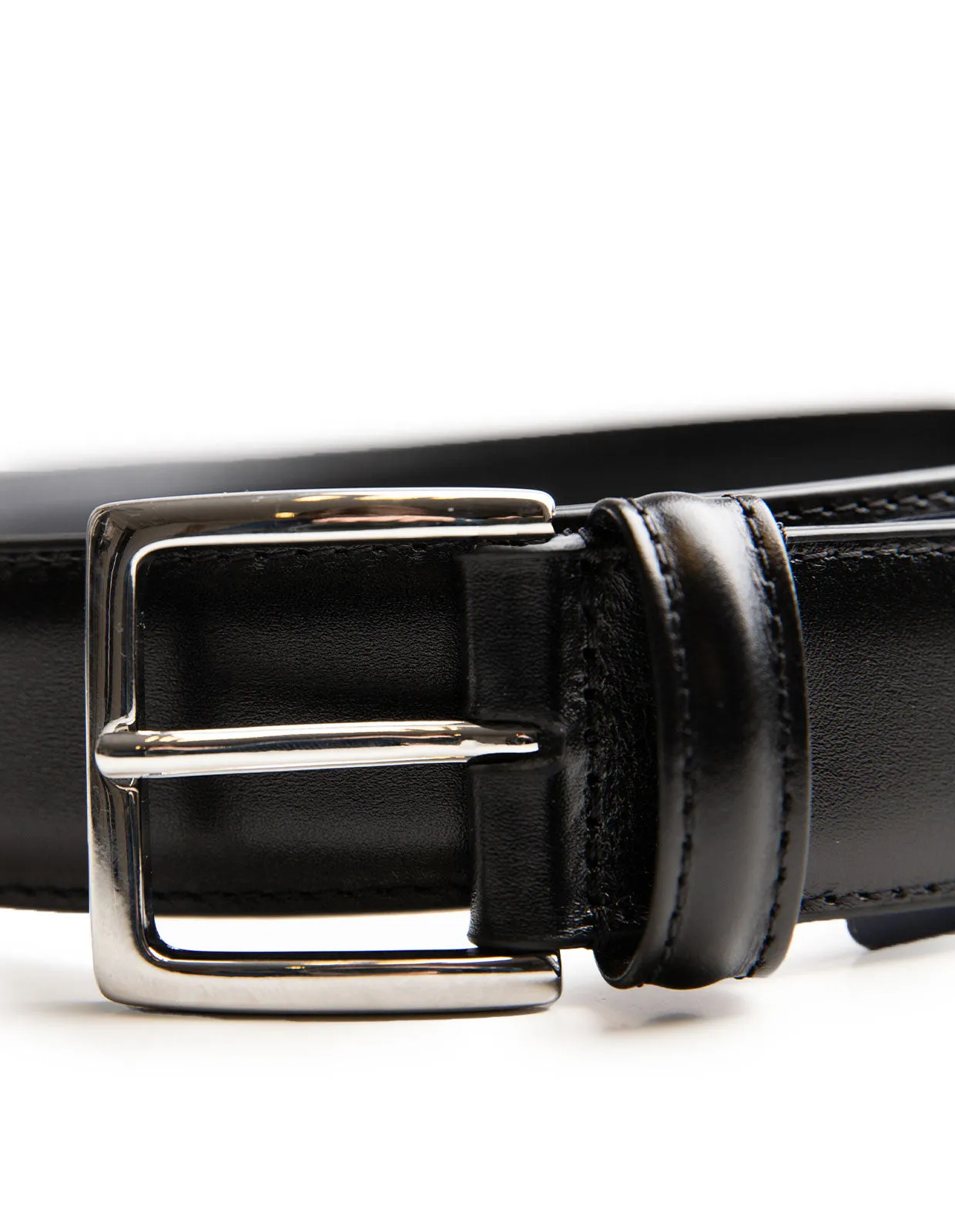 Black Nappa Calf Leather Belt with Squared Buckle - Anderson's