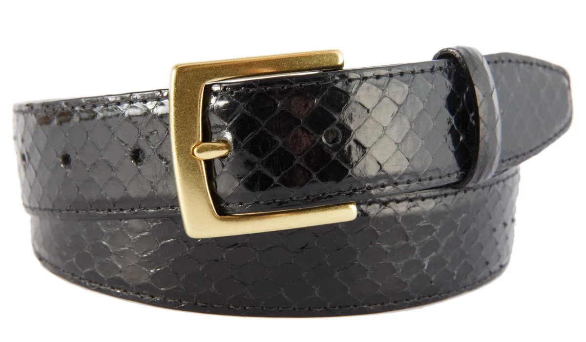 Black Snakeskin Belt, Signature Buckle (Gold)