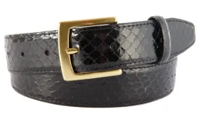 Black Snakeskin Belt, Signature Buckle (Gold)