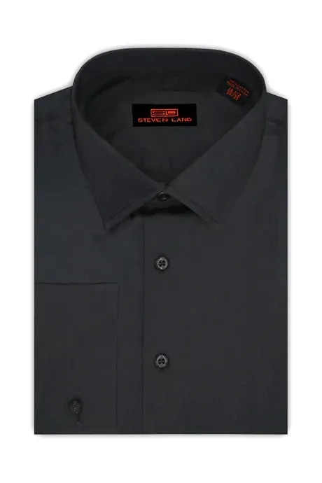 Black Steven Land Men's Dress Shirt French Cuff Regular-Fit 100% Cotton