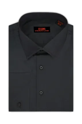 Black Steven Land Men's Dress Shirt French Cuff Regular-Fit 100% Cotton