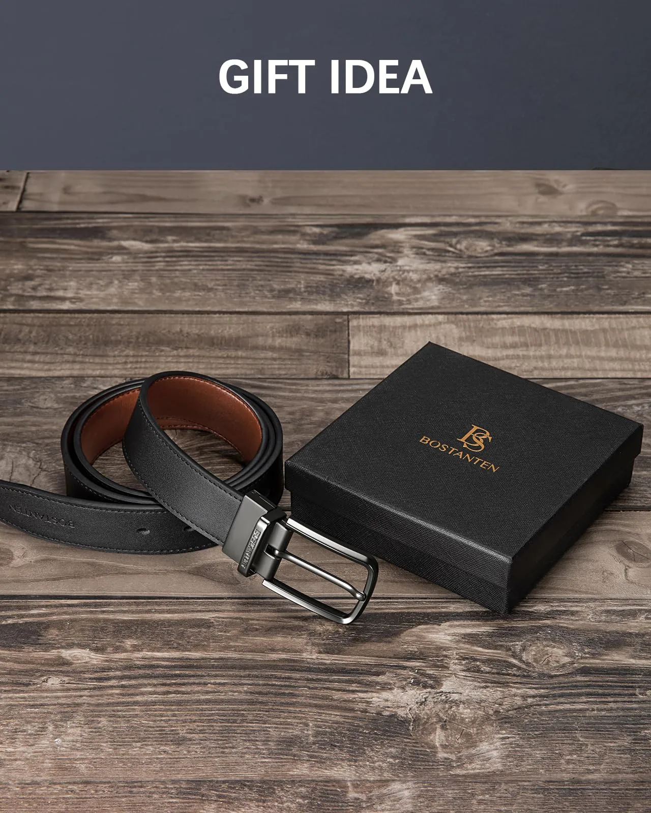 BOSTANTEN Belt Men Leather Reversible Belts for Men 1 3/8" for Casual Golf Dress Pants, Two-in-One Belt Gift