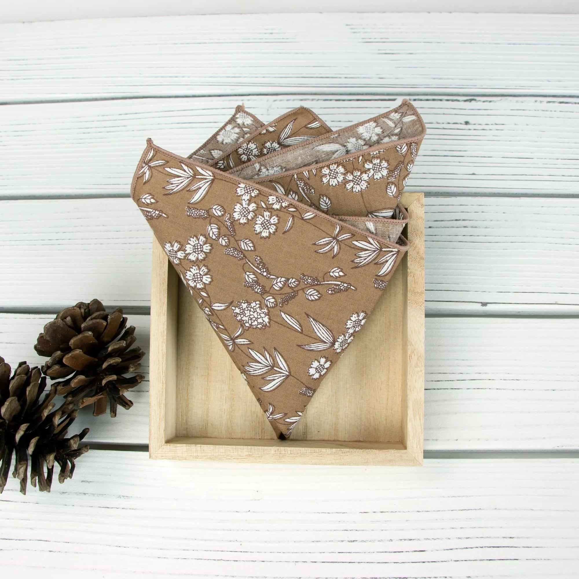 Boy's Cotton Floral Print Bow Tie and Pocket Square Set, Brown (Color F65)