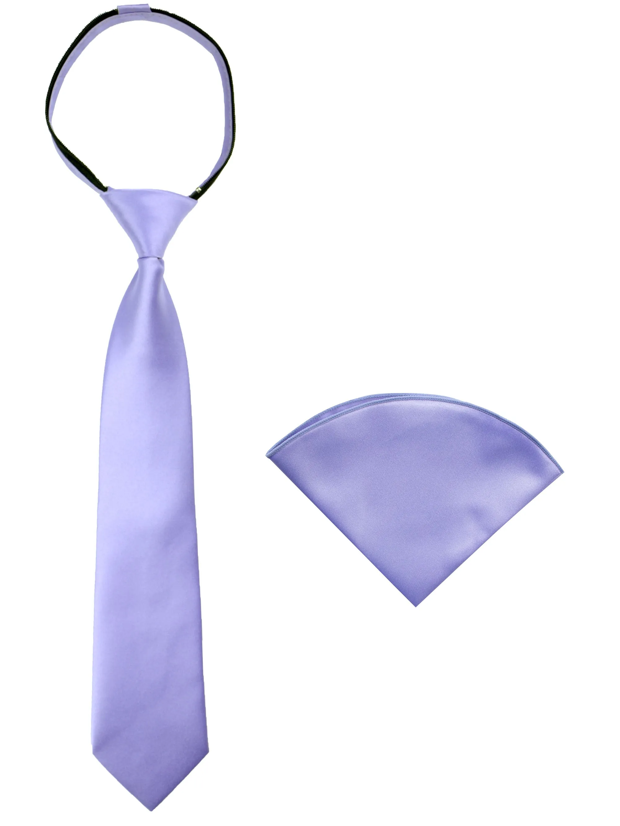 Boys' Satin Zipper Necktie and Handkerchief Set