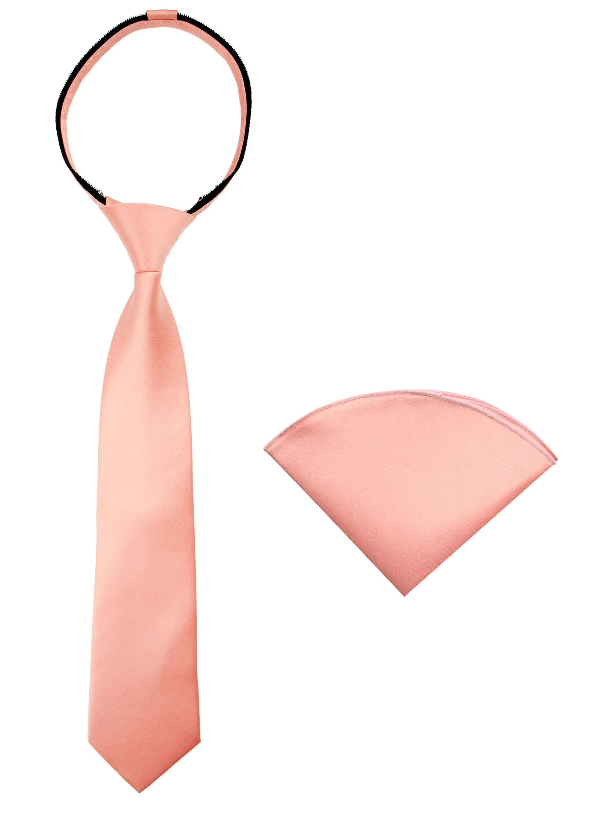 Boys' Satin Zipper Necktie and Handkerchief Set